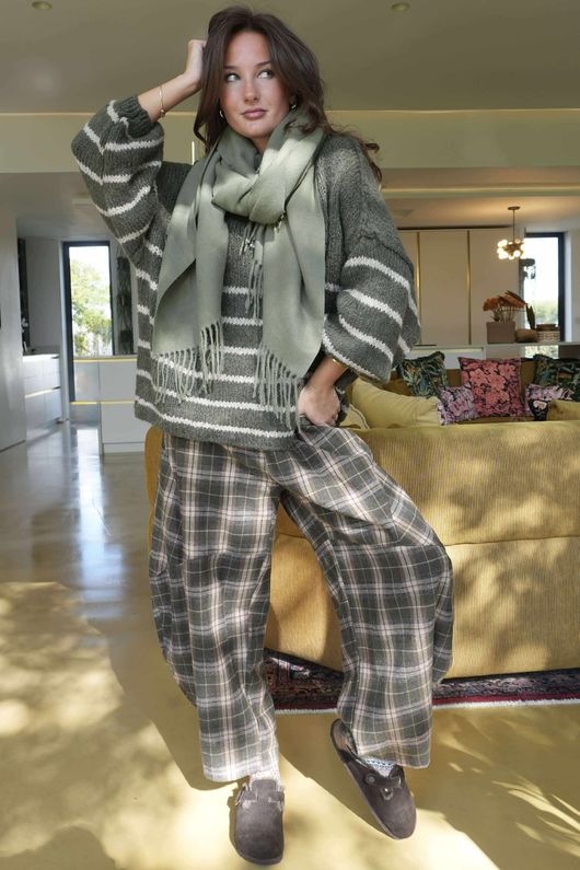 Big Softie Stripe Funnel Grunge Knit Khaki